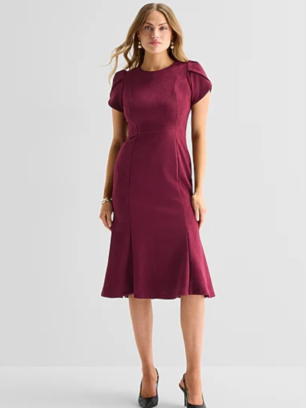 Marc New York Black Square-Neck Midi Dress with Puff Sleeves